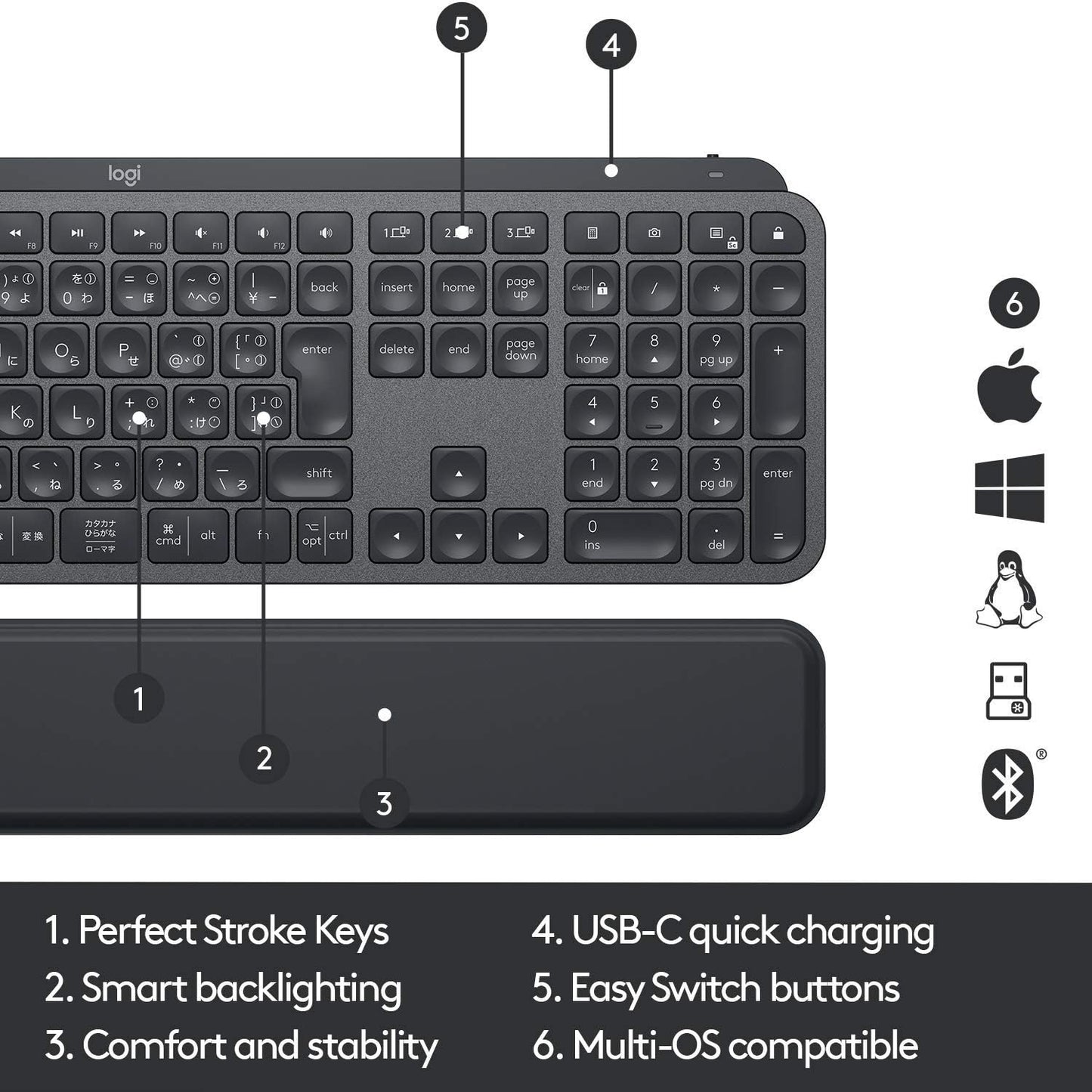 Logitech MX Keys Plus Advanced Wireless Illuminated Keyboard With Palm Rest